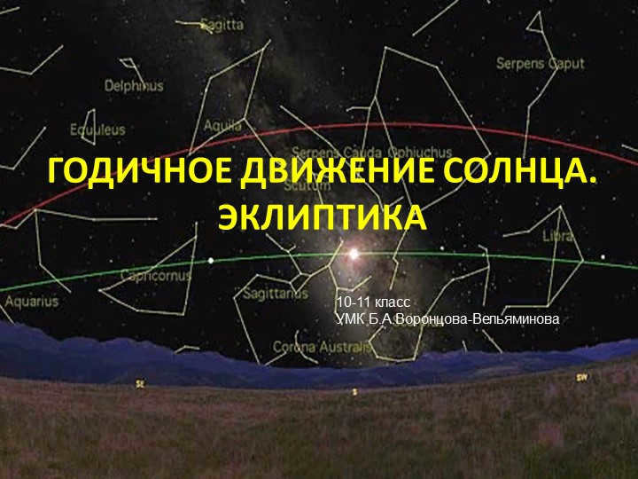 ANNUAL MOTION OF THE SUN. Ecliptica 10-11 grade UMK B.A.Vorontsova-Veliaminov