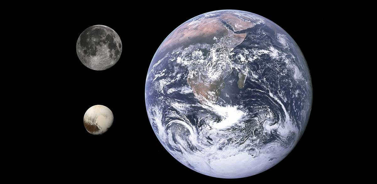 Pluto, Earth, planet, dwarf planet, moon, satellite, photo, size comparison