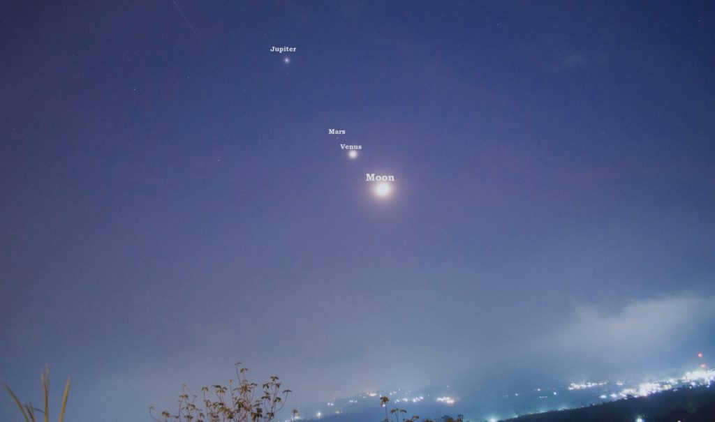 Image of Jupiter, Mars, Venus and the Moon during the parade