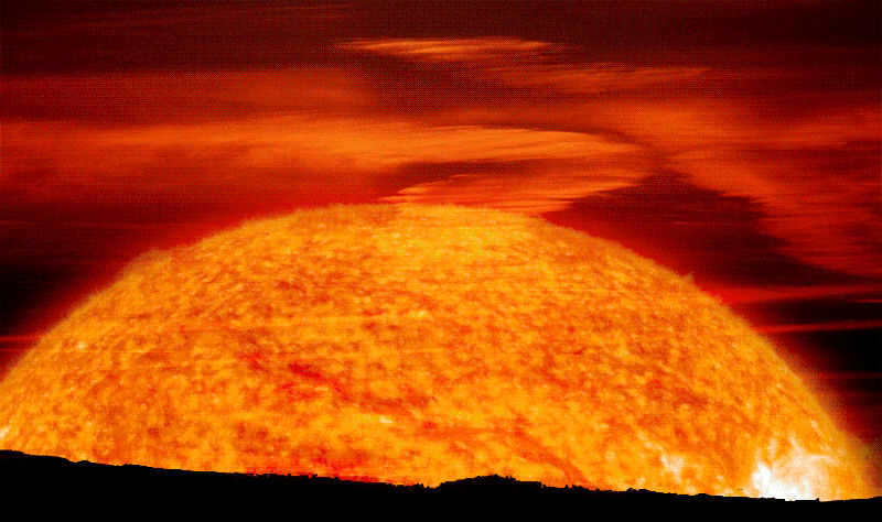 Rise of a red-hot giant in the artist's view