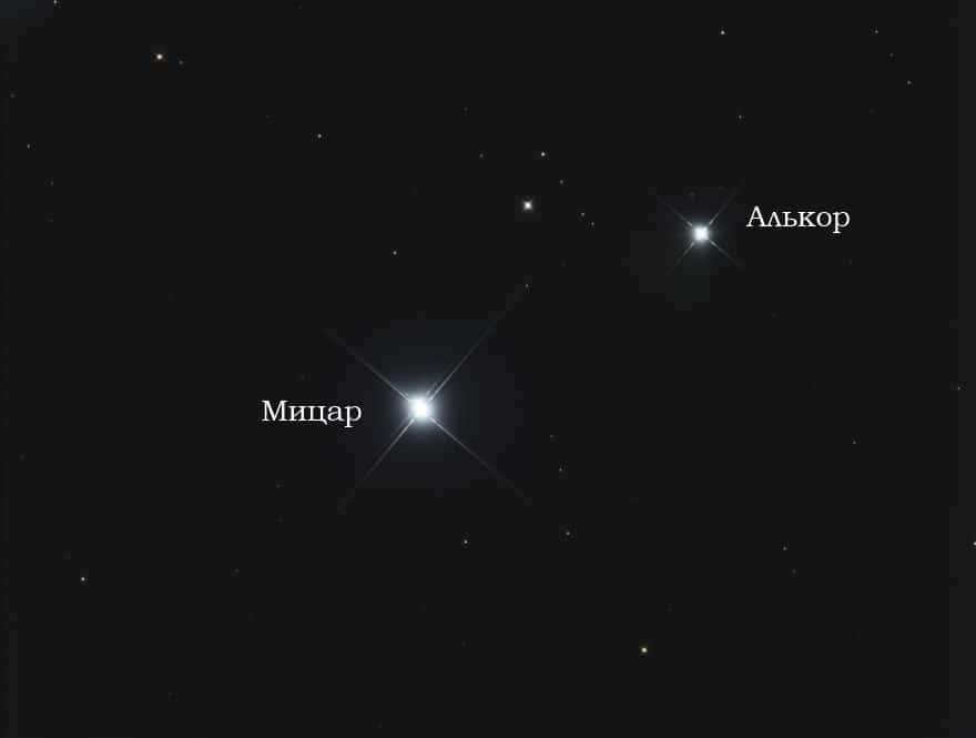 Mizar and Alcor. Mizar is a double star