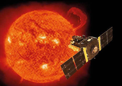 Illustration of the SOHO satellite against the sun. Source: Wikipedia