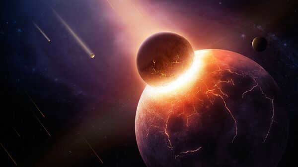 The main version says that the Moon appeared due to the collision of Theia with the Earth