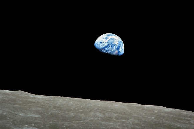 Photo obtained by William Anders, pilot of the Apollo 8 spacecraft, December 24, 1968, showing the visible part of the Earth