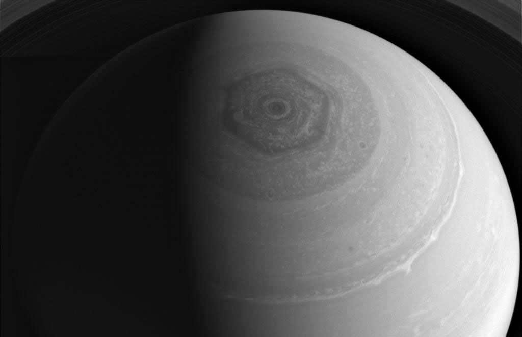 A huge hexagonal cyclone.