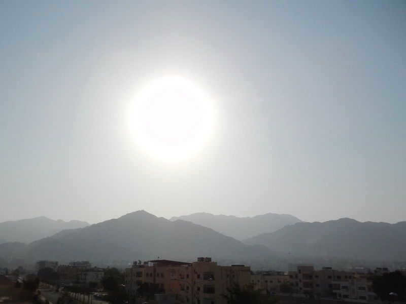 White sun in a desert area