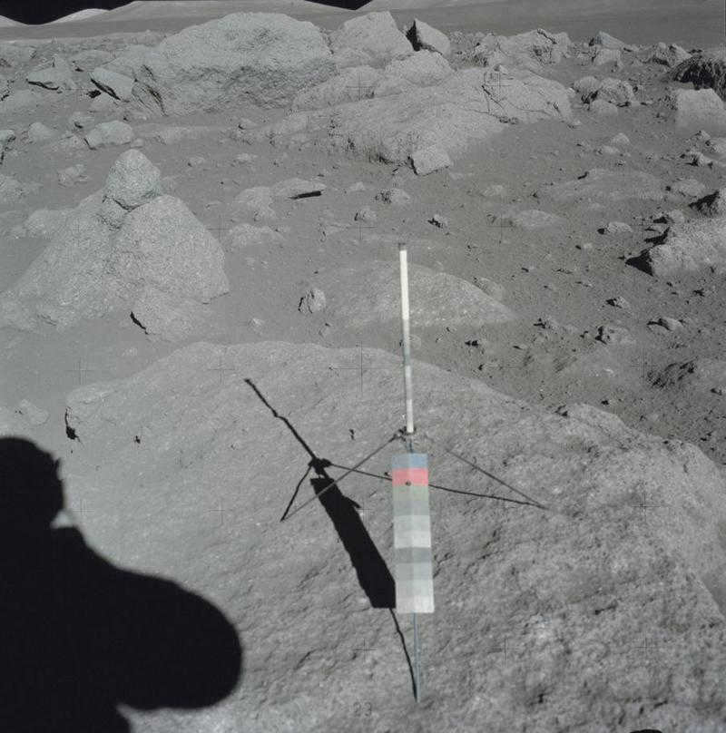 Gnomon - color indicator, on the lunar surface
