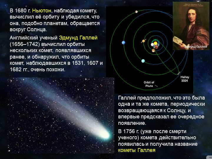 In 1680, Newton, observing a comet, calculated its orbit and became convinced that it, by. 