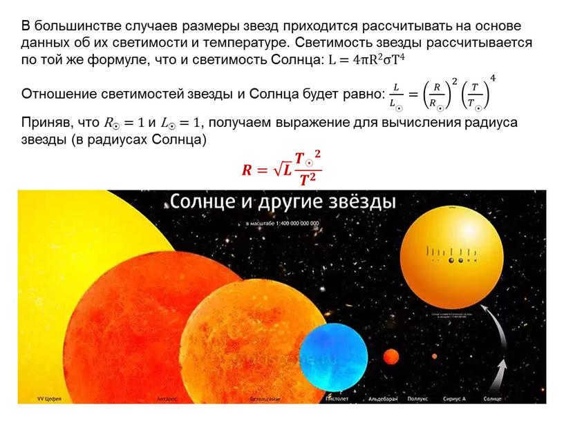 In most cases, the sizes of stars have to be calculated from their luminosity and temperature.