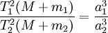 \frac<T_1^2(M+m_1)></p>
Newton made the discovery that the gravitational pull of a planet, with a specific mass, solely depends on the distance between them, and not on other characteristics like composition or temperature. He also demonstrated that Kepler's third law is not entirely accurate as it incorporates the planet's mass: = \frac.