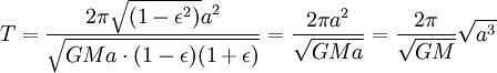 T=\frac<2\pi \sqrta^2><\sqrt> =\frac<2\pi a^2>>= \frac<2\pi>>>\sqrt.