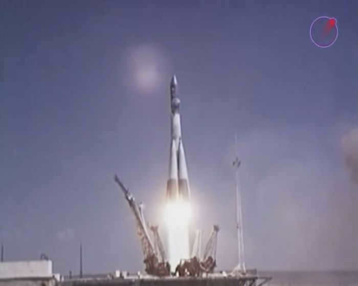 The launch of the Vostok-2 spacecraft on which Titov was flying