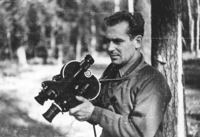 German Titov with the same movie camera he had on the spaceship.