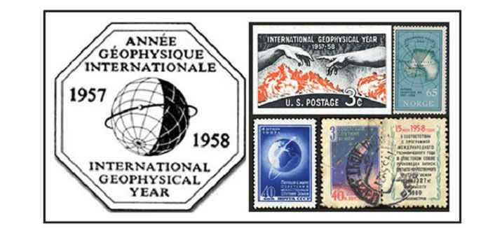 Photo: 100.iugg.org / International Geophysical Year logo and stamps 