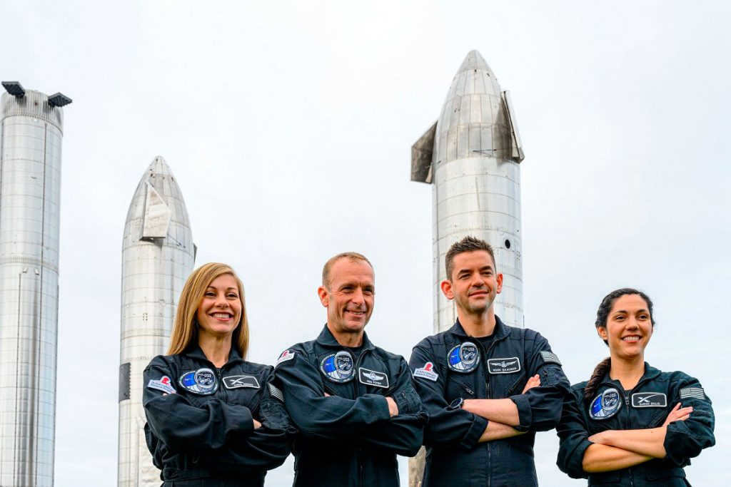 Polaris Dawn crew. From left to right: Anna Menon, Scott Poteet, Jared Isaacman, Sarah Gillies