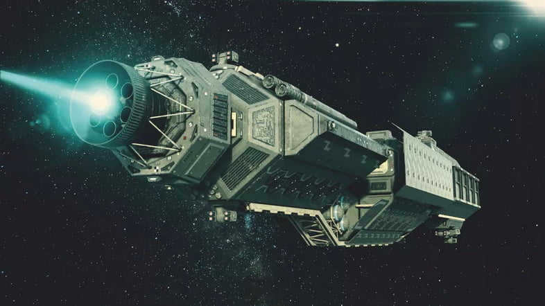 Starship shining light