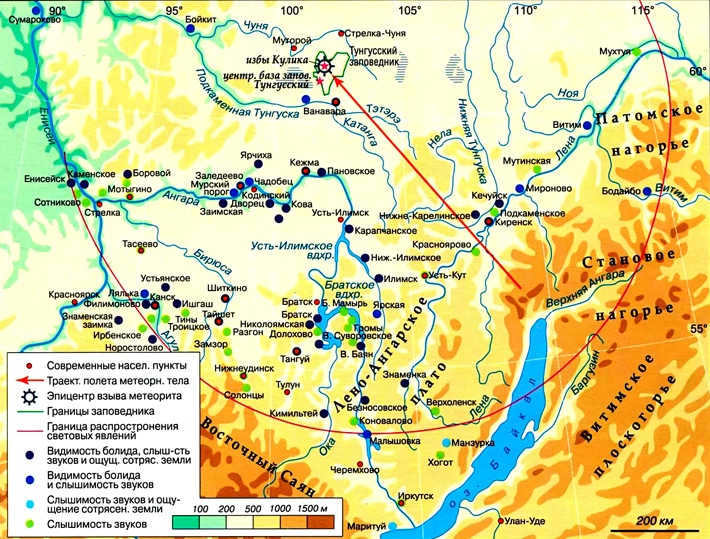 Tunguska meteorite impact site on the map
