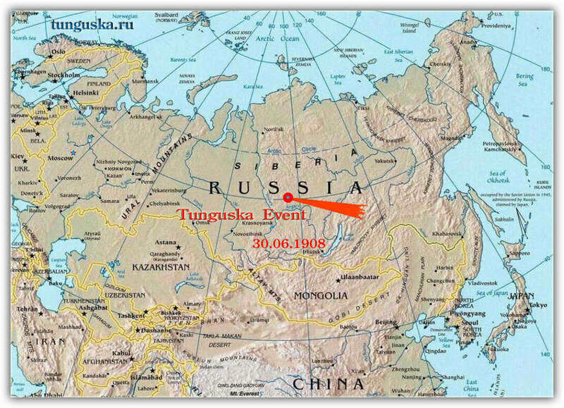 Tunguska meteorite impact site on the map