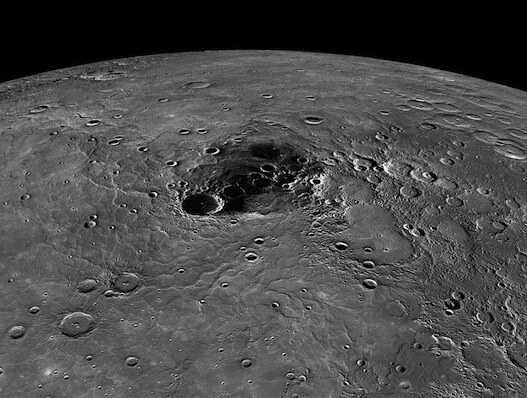 Mercury's north pole. A large crater is visible 