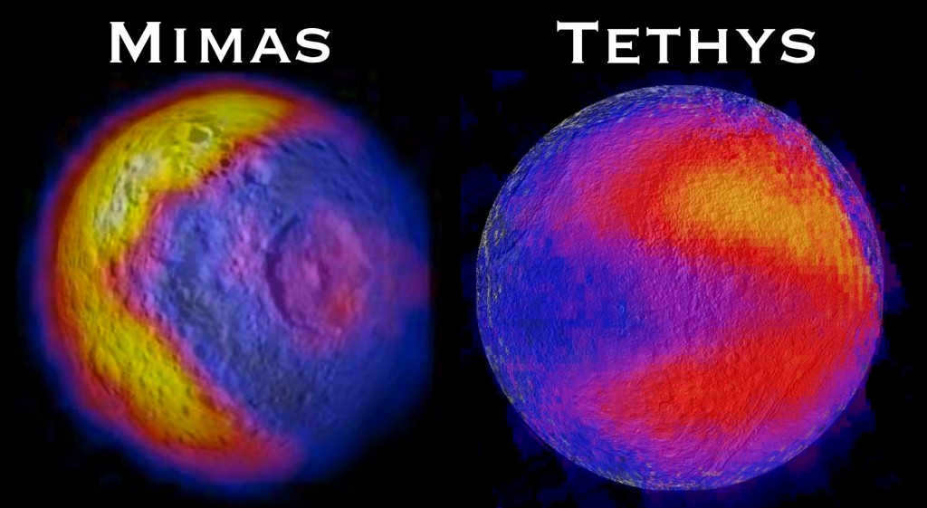 Heat maps of Mimas and Tethys