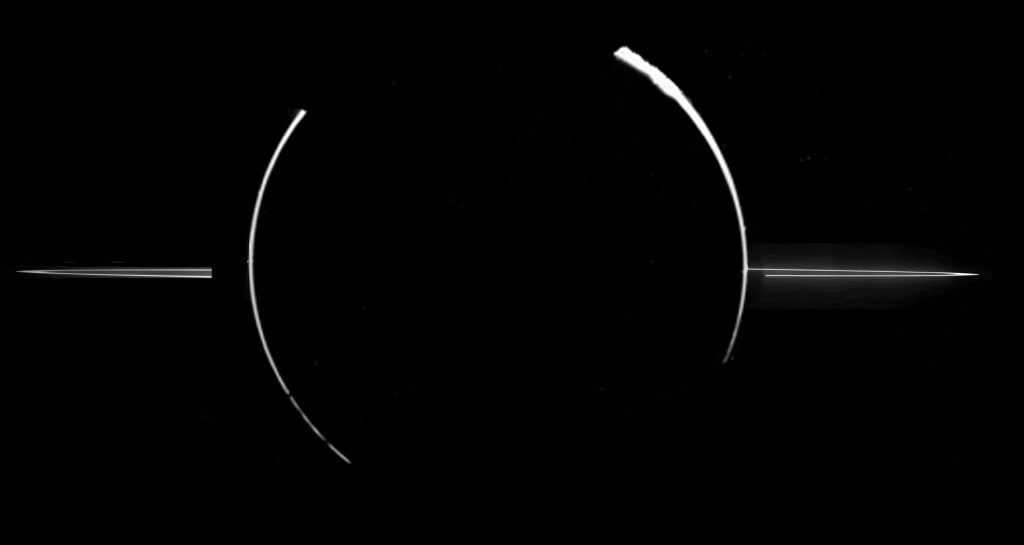 The ring and the Sun's unlit hemisphere of Jupiter. Galileo probe image