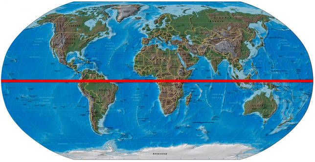 Equator: description, length in km, speed of Earth's rotation, climate and countries 2