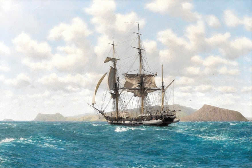The ship Beagle in the Galapagos Islands