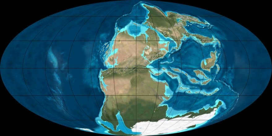 The single continent of Pangaea during the Permian Period (300-20000 million years ago)