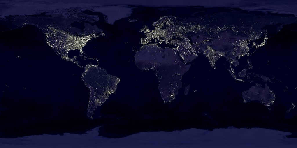  Night observations from satellites allow unbiased mapping of regions of the Earth's surface with different illuminances