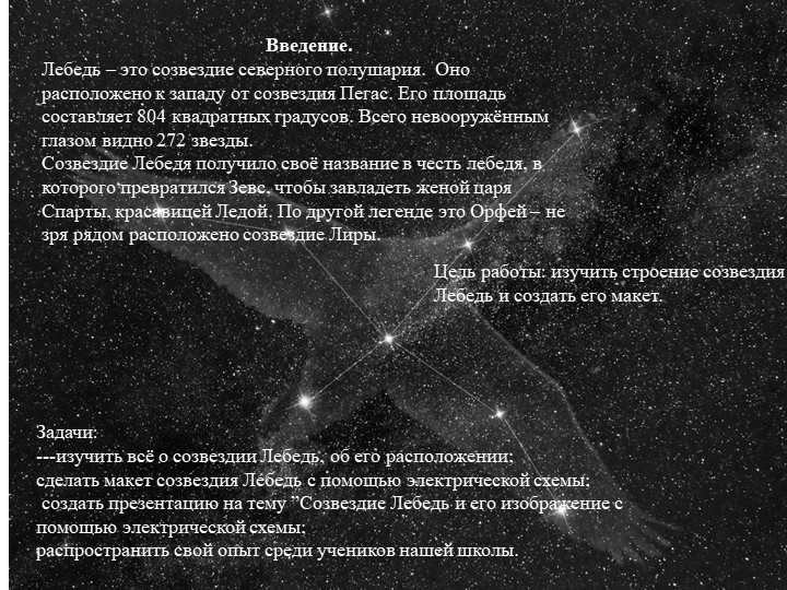 Introduction. The Swan is a constellation of the northern hemisphere. It is located to the west. 