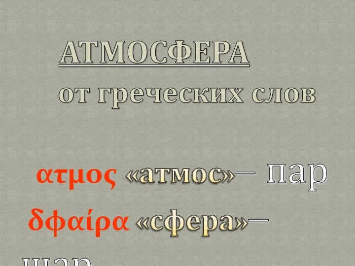 from the Greek words ατμος "atmosphere" - vapor δφαίρα "sphere" - ball. 
