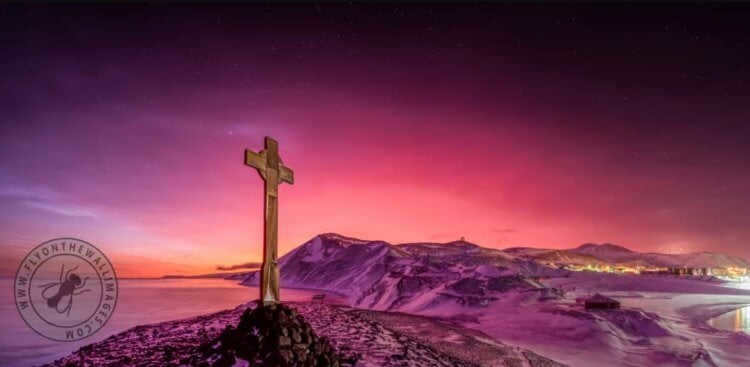 Pink sky in Antarctica. Another mesmerizing shot of the pink sky over Antarctica. Photo.
