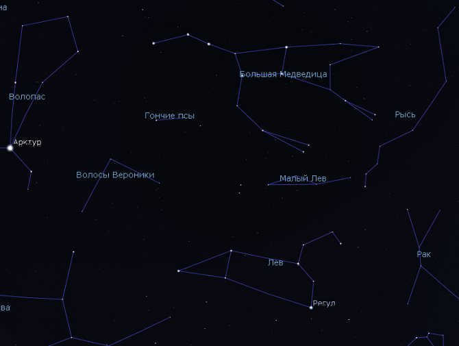 the constellation of Leo and the Big Dipper in the sky