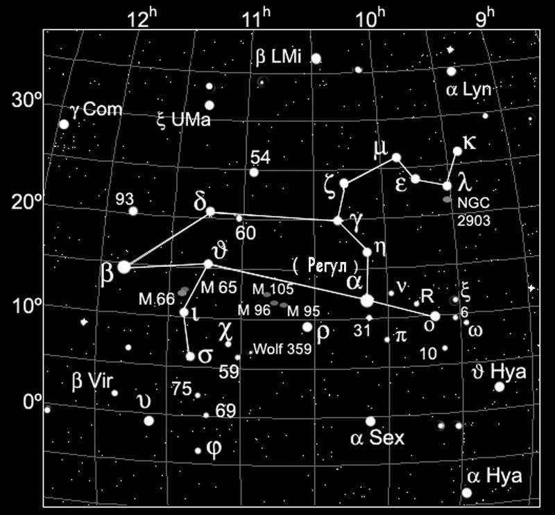 Map of the constellation of Leo