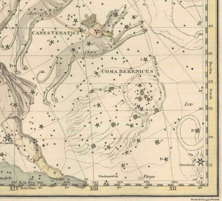 Constellation Veronica's Hair, drawing from an old sky atlas.