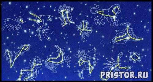 Map of the starry sky with names of constellations - description