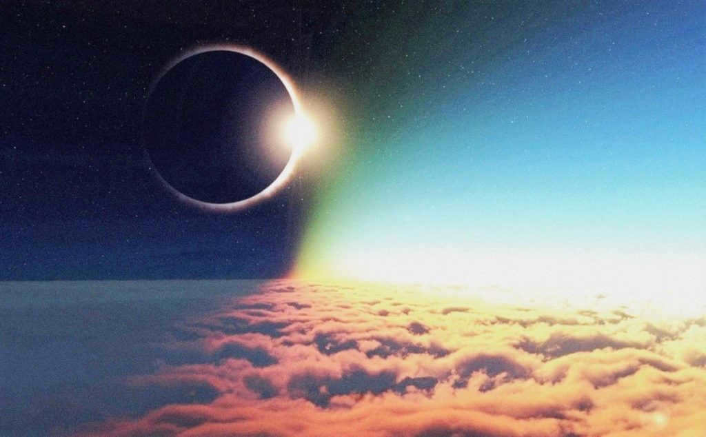Solar eclipse above the clouds