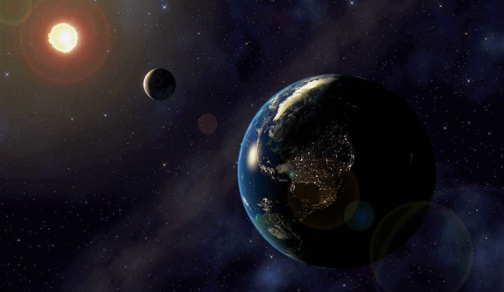 Location of the Earth, Moon and Sun at the time of an eclipse