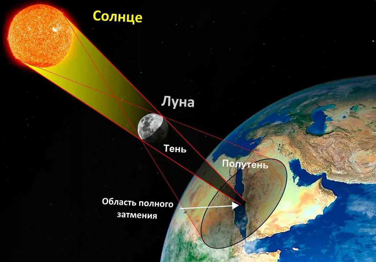 A total eclipse can be observed only in some regions of the planet: the area of the Earth on which the "cone" falls is usually very small.