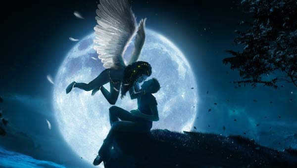 angel against the moon