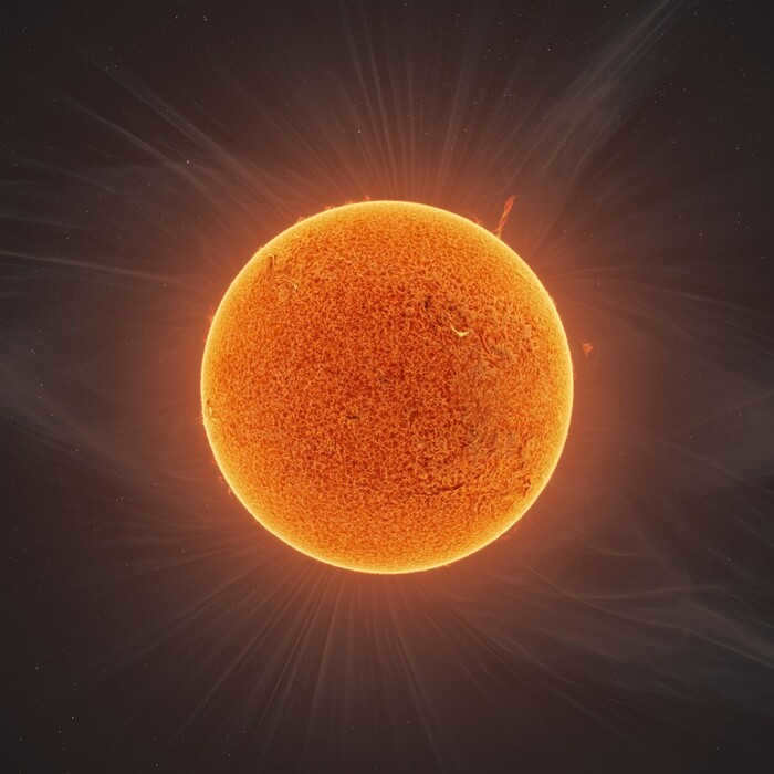 140-megapixel portrait of the Sun with a giant prominence Astronomy, Cosmos, Portrait, Sun, Megapixel, Prominences, Astrophoto, Longpost