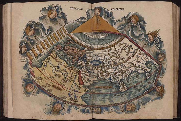 A world map from the geography of Claudius Ptolemy.