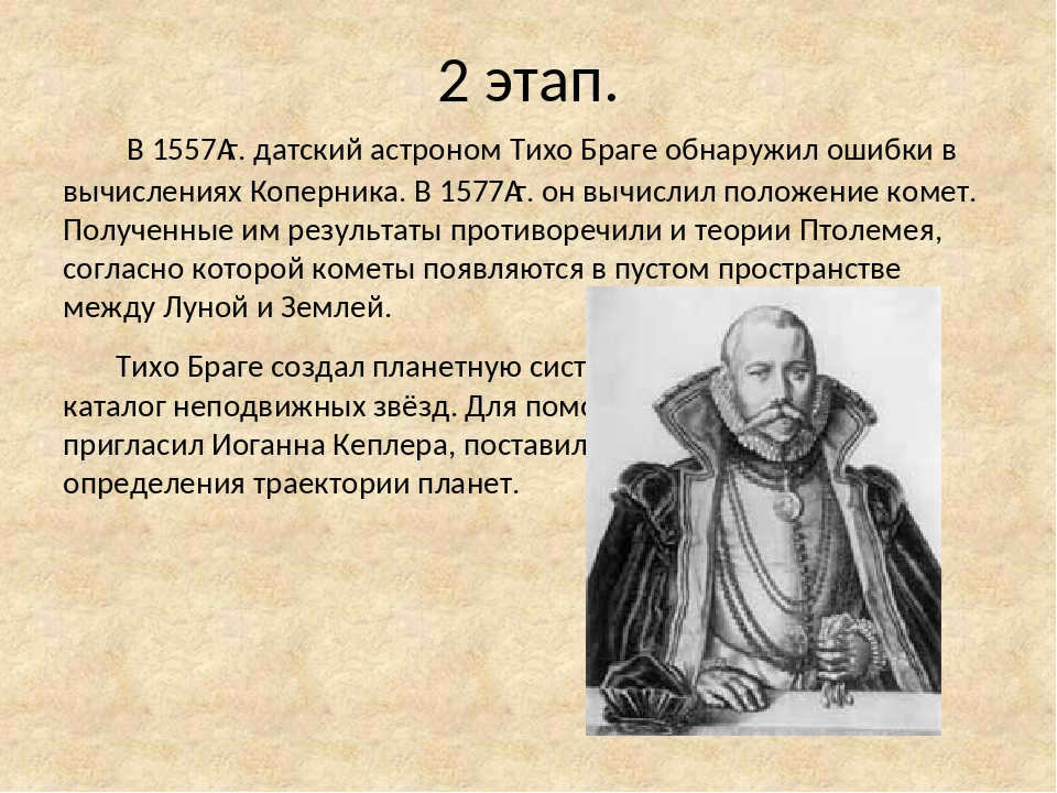 Stage 2. In 1557. the Danish astronomer Tycho Brahe discovered errors in the calculations. 