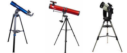 Telescopes of different optical systems: reflex, refractor, catadioptric