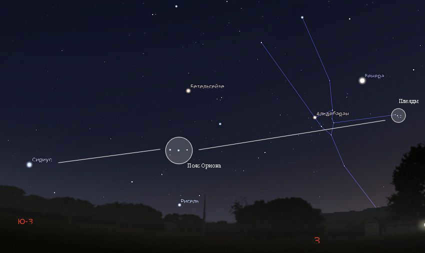 Orion Sirius and the Pleiades in the sky