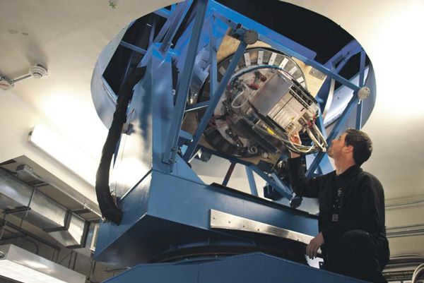 Graduate student Justus Brevik checks the BICEP2 readout electronics. Photo by Steffen Richter (Harvard University) from www.cfa.harvard.edu.