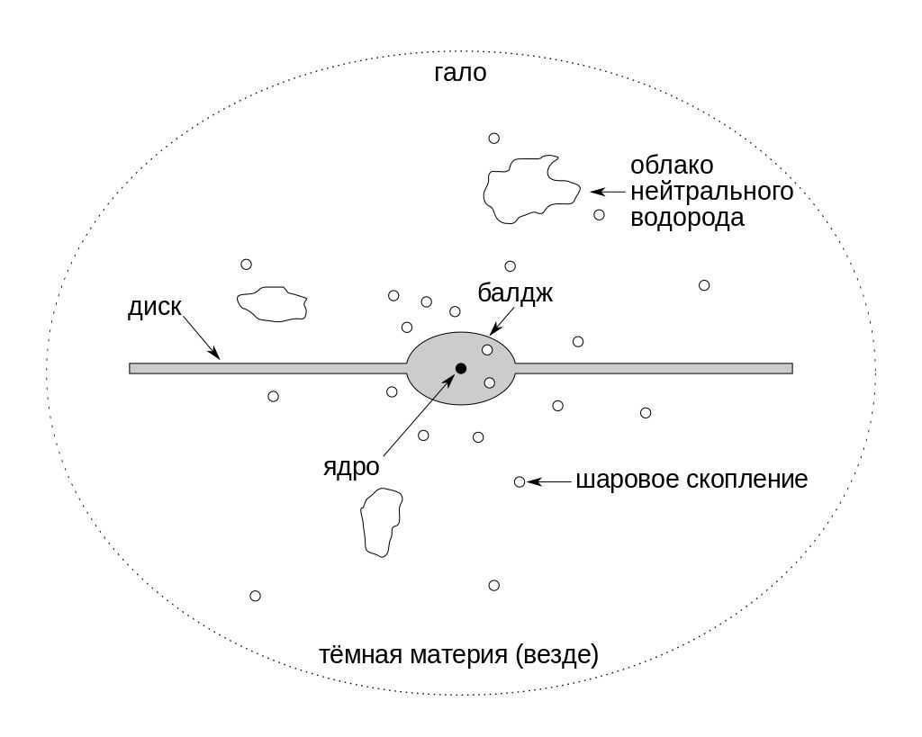 Schematic of a spiral galaxy, profile view