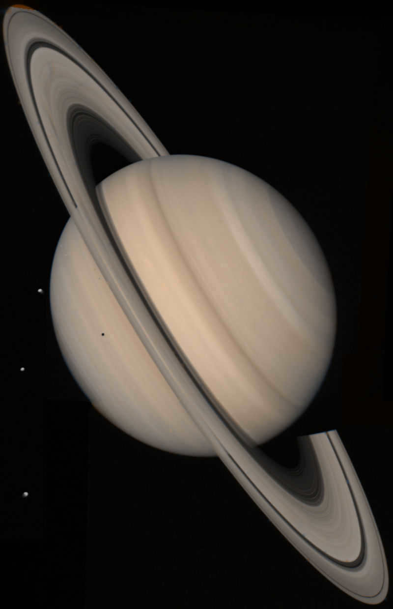 Saturn is a gas giant surrounded by many rings