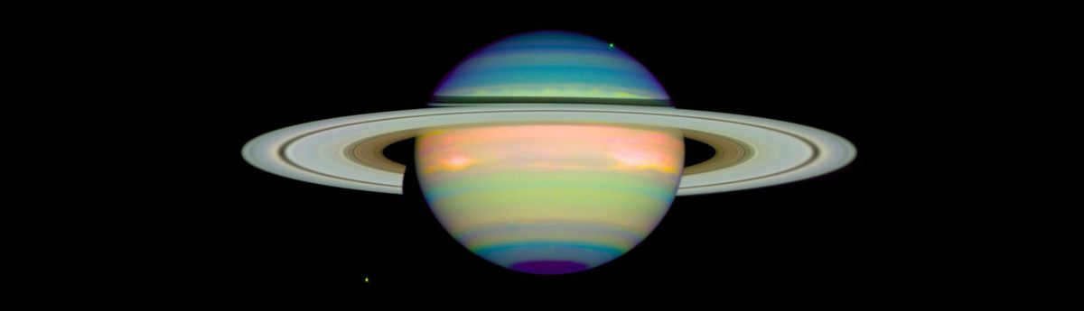 Saturn is a gas giant surrounded by many rings.