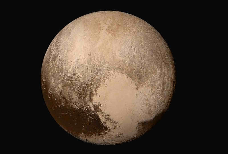 Pluto, captured in high resolution by the New Horizons mission in 2015